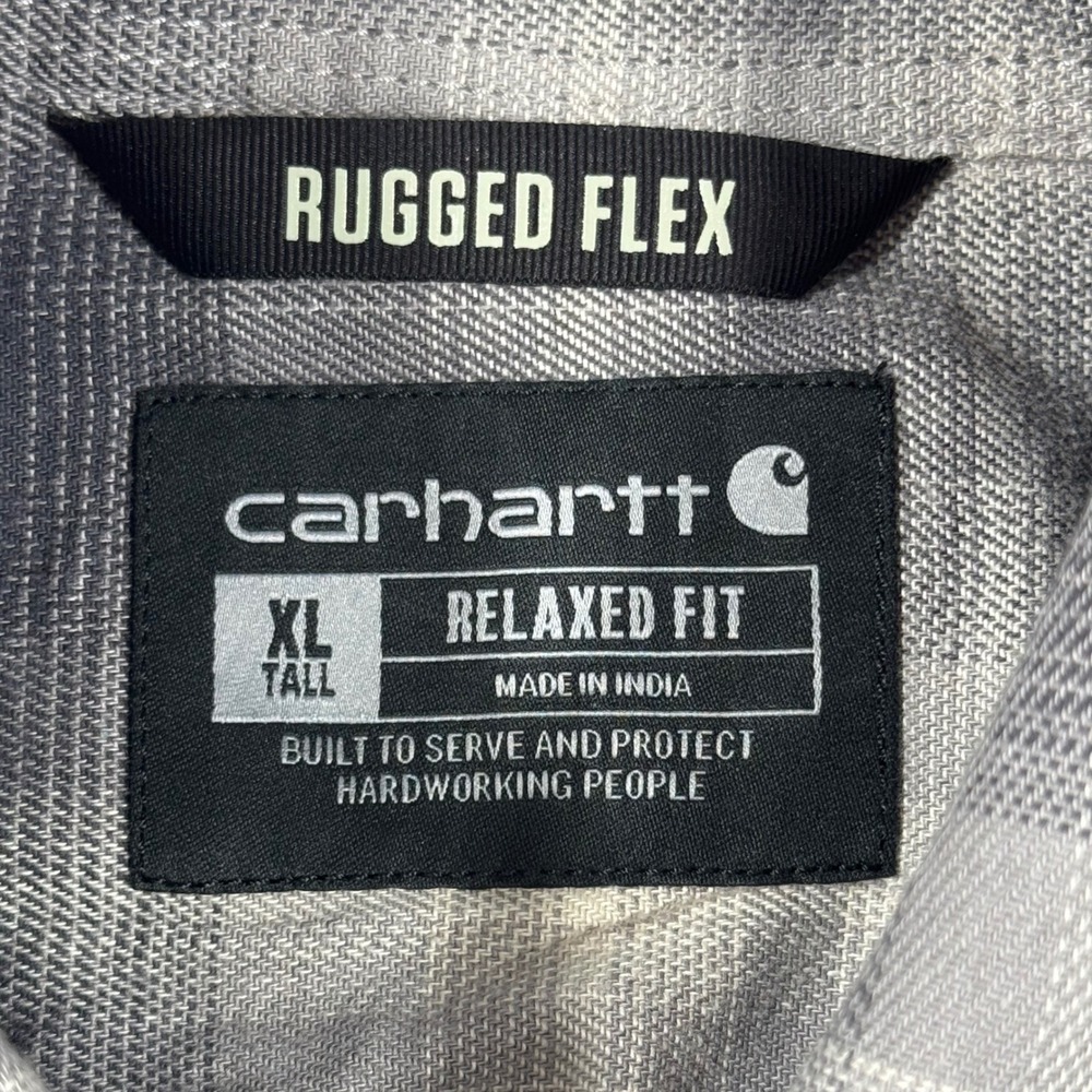 Carhartt Rugged Flex Pearl Snap Flannel Shirt Mens XL Tall Grey Relaxed Fit - Picture 4 of 8